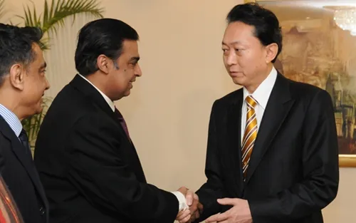 Mukesh Ambani at a Reliance Industries press event