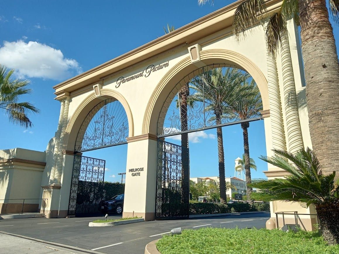 The Paramount Pictures studio Melrose Avenue gate in Hollywood, flagship asset of the Redstone media empire